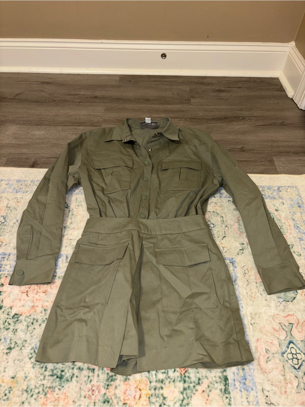 Olive Utility Romper with Front Flap Pockets